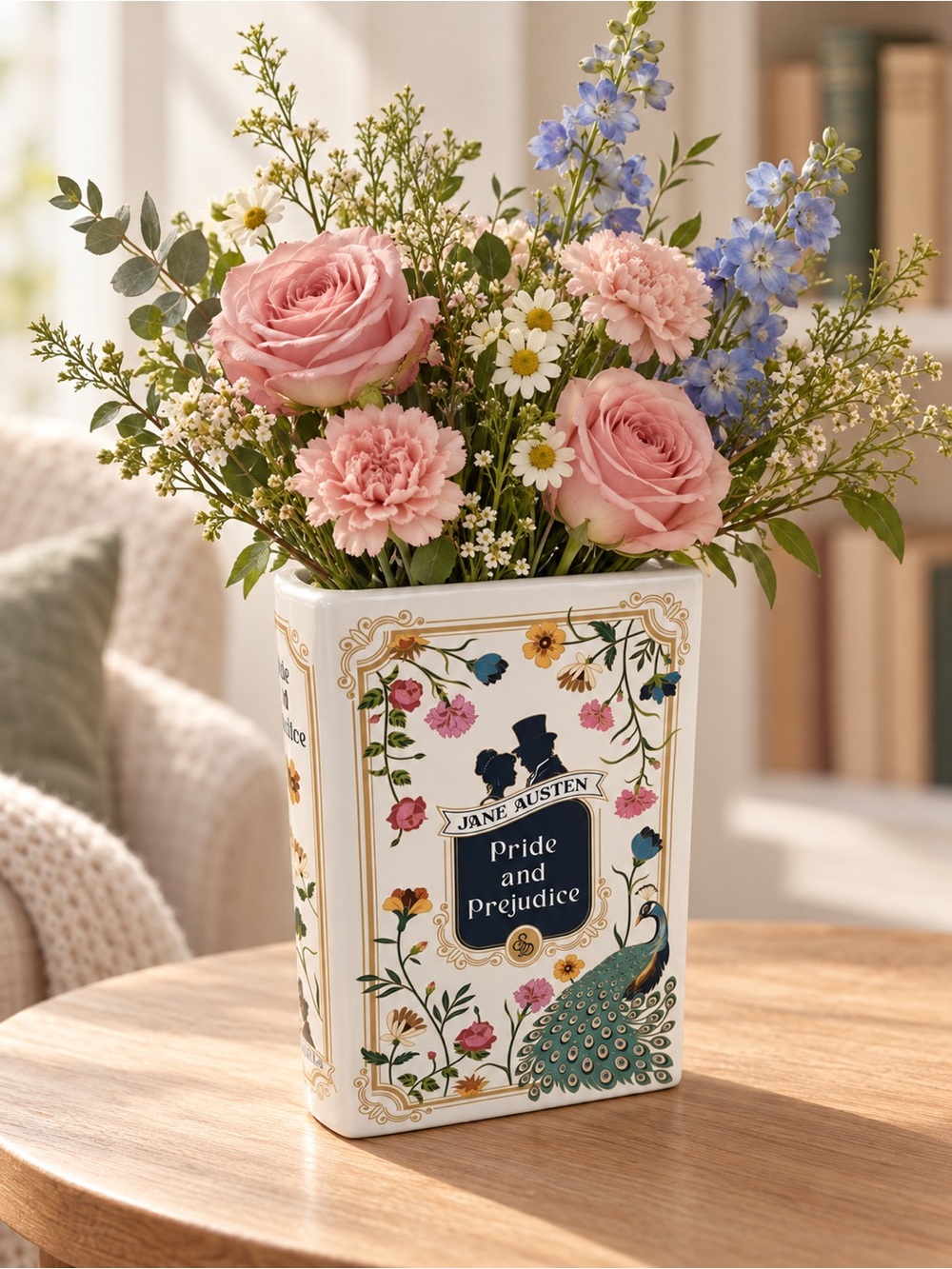 Pride and Prejudice Ceramic Floral Book Vase